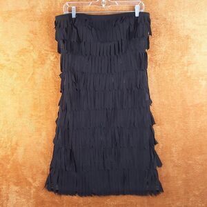 TADASHI Womens Dress Petite Large Black Sheath Strapless Fringe Stretch Cocktail
